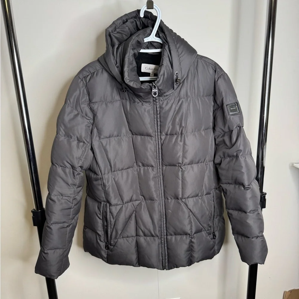 CALVIN KLEIN 1X Gray Winter Coat with attached hood